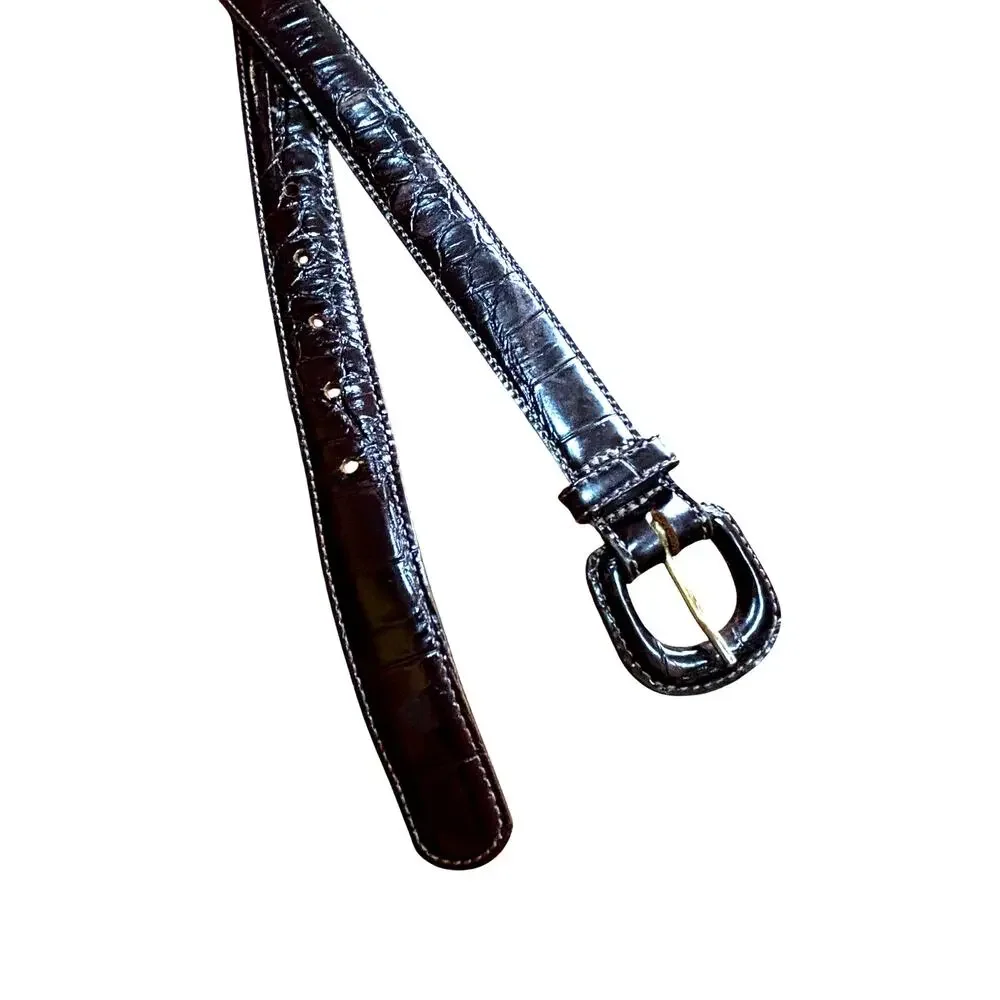 Banana Republic Brown Leather Belt Size 32 Made in Italy moc croc covered buckle
